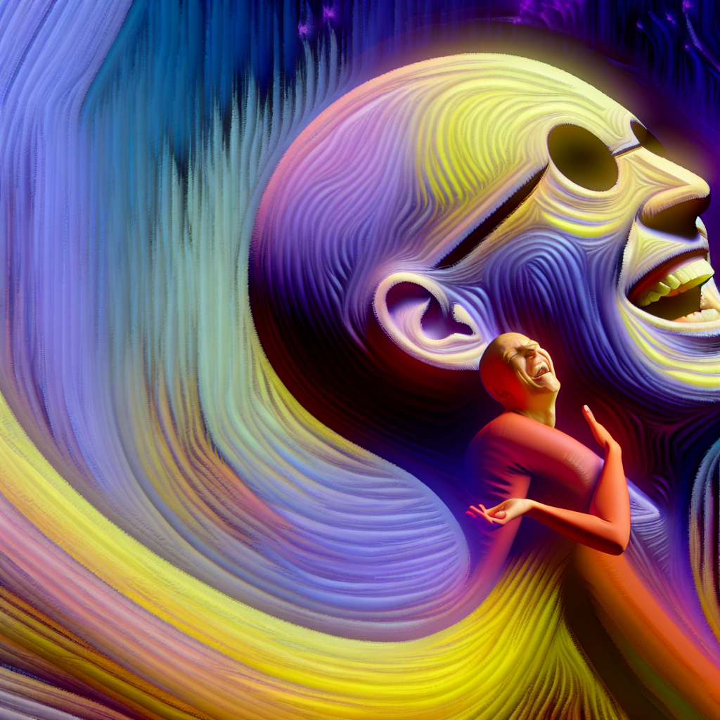 Inner Joy Expressed Through Silent Laughter A serene setting with a person quietly laughing, embodying inner joy.