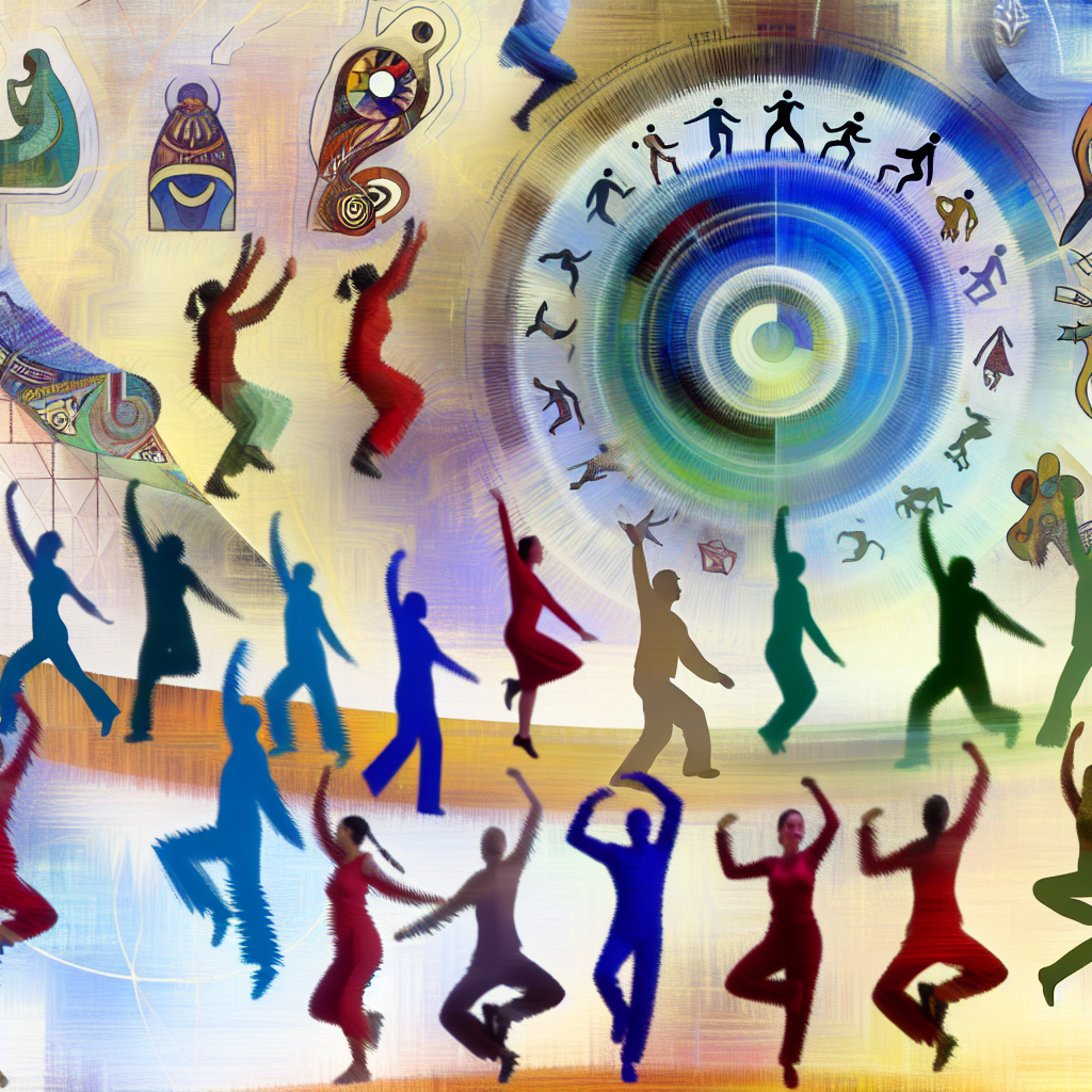 Ethereal dance depicting boundless movements An ethereal landscape where a dancer performs with graceful movements beyond physical limits