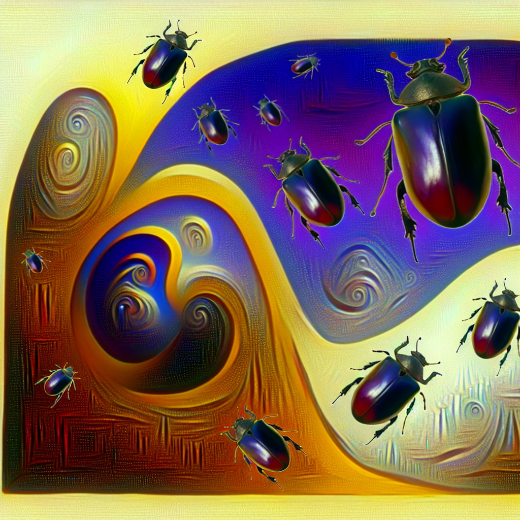 Beetles Among Blooming Flowers A serene scene of beetles amidst blooming flowers, representing growth and transformation.
