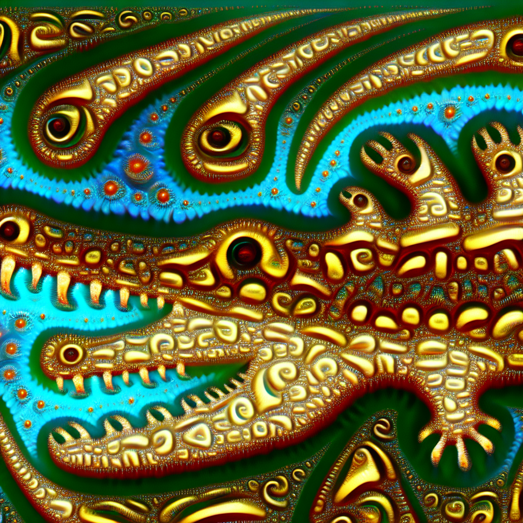 An abstract representation of a crocodile signifying hidden dangers within dreams.