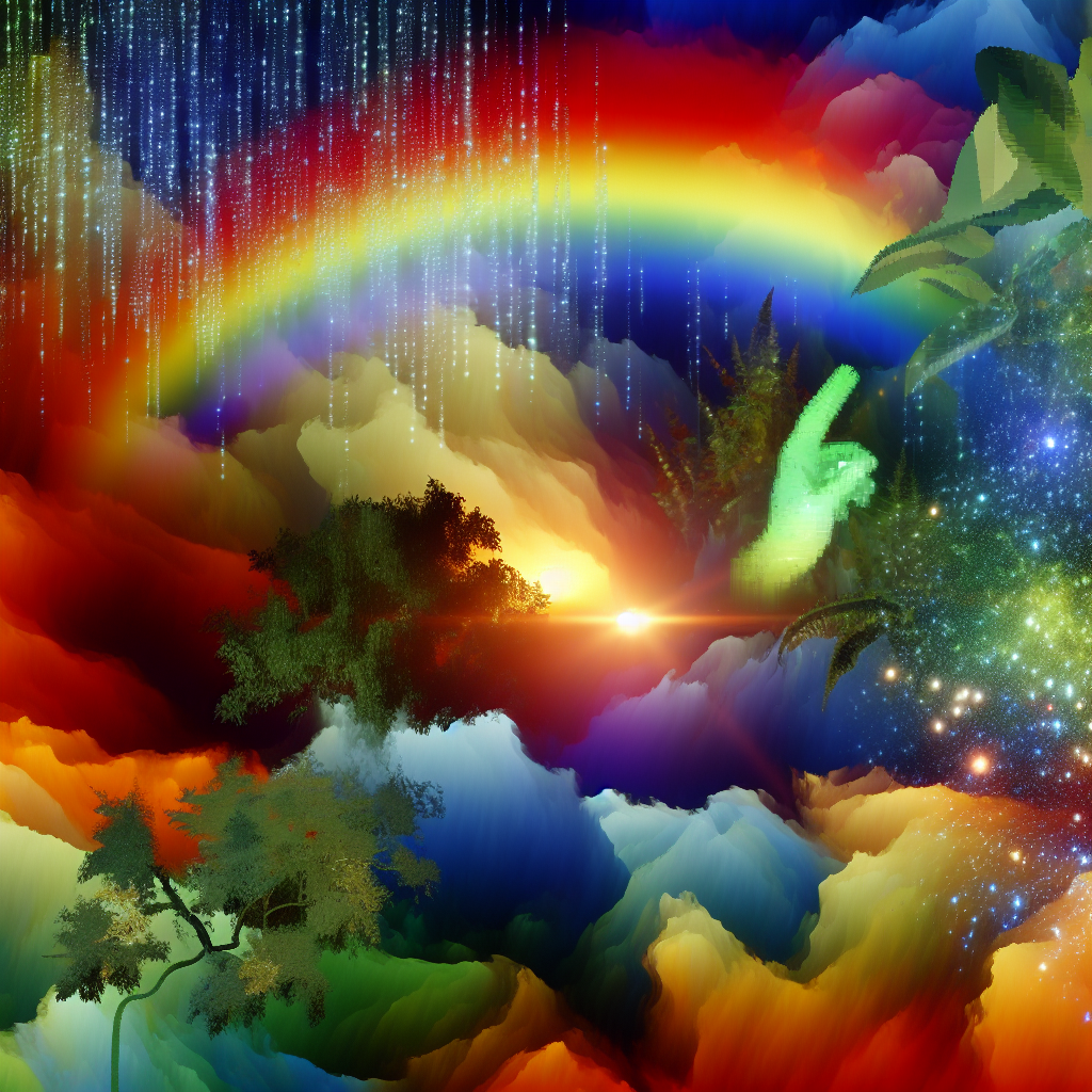 Artistic Representation of Vibrant Rainbow Sunset An artistic representation of a vibrant sunset filled with rainbow colors, capturing the essence of beauty and change.