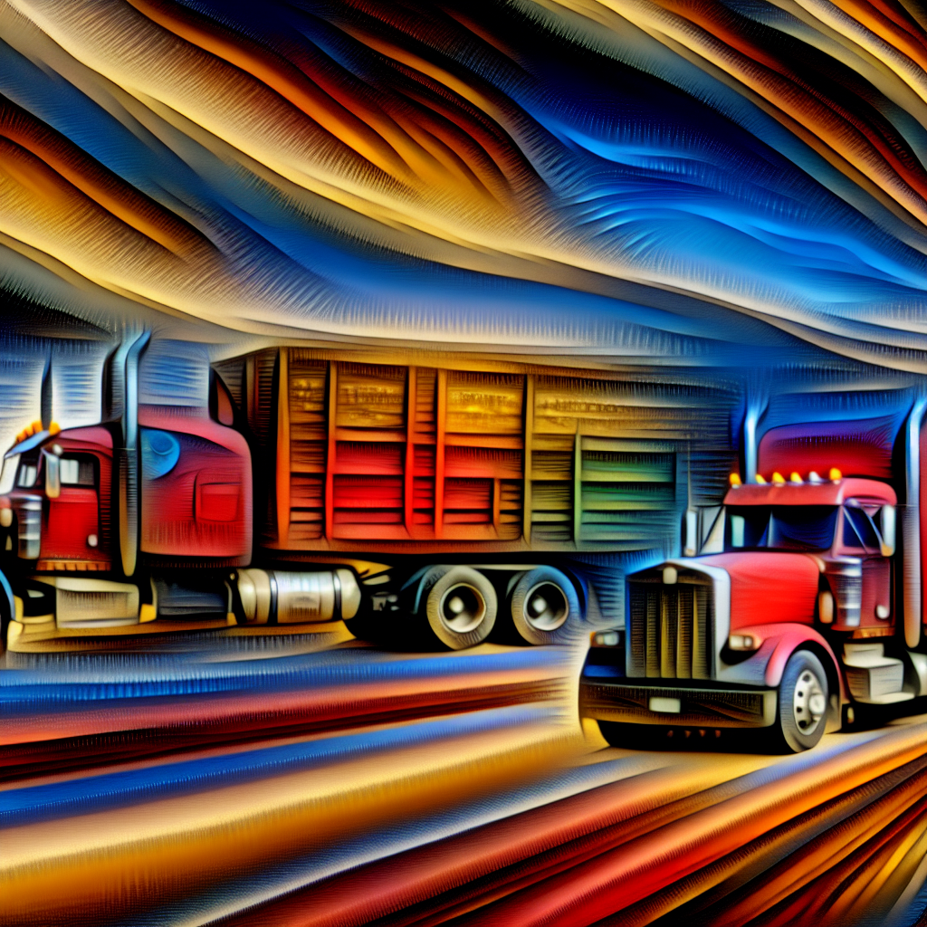 Dream of racing a truck on the highway A vibrant dreamscape depicting a person racing a large truck on an open highway.