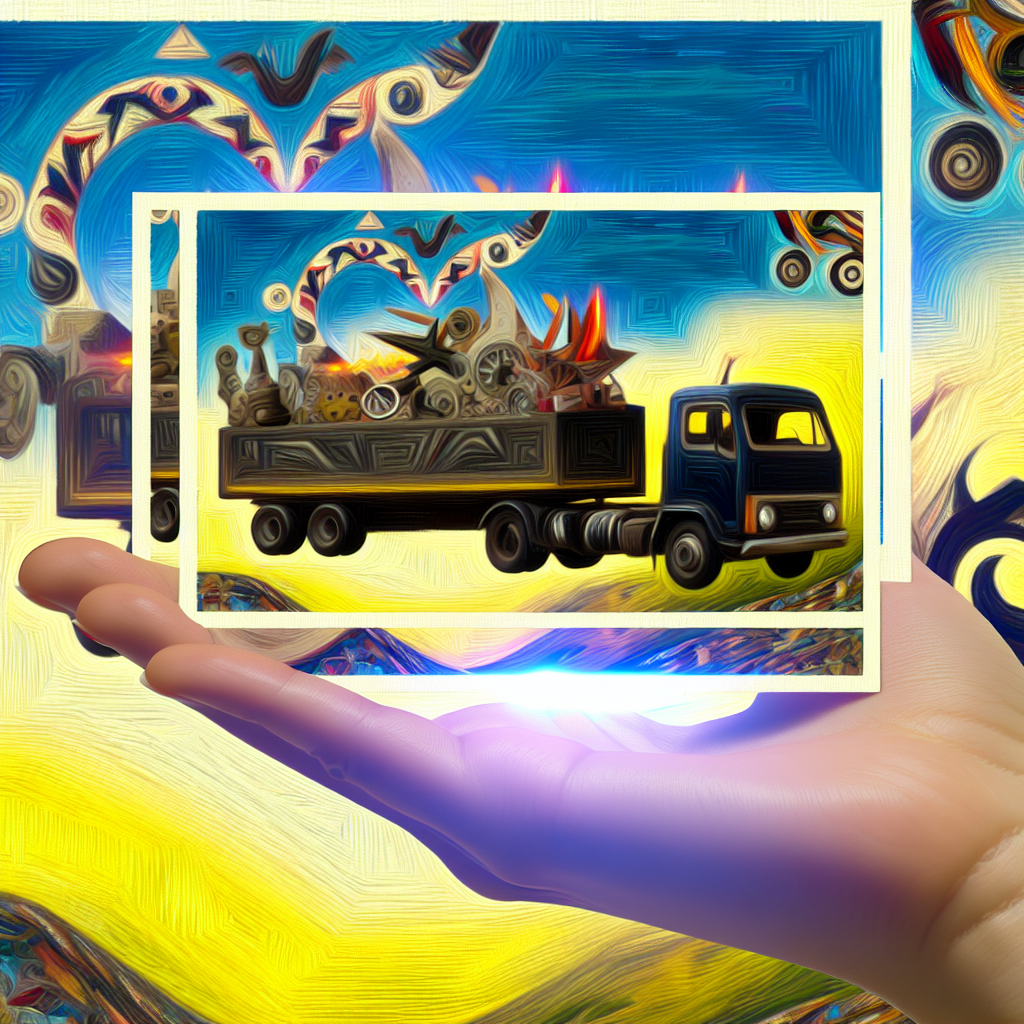 Surreal truck racing dream scene A surreal scene of a truck speeding through a colorful, ethereal landscape.