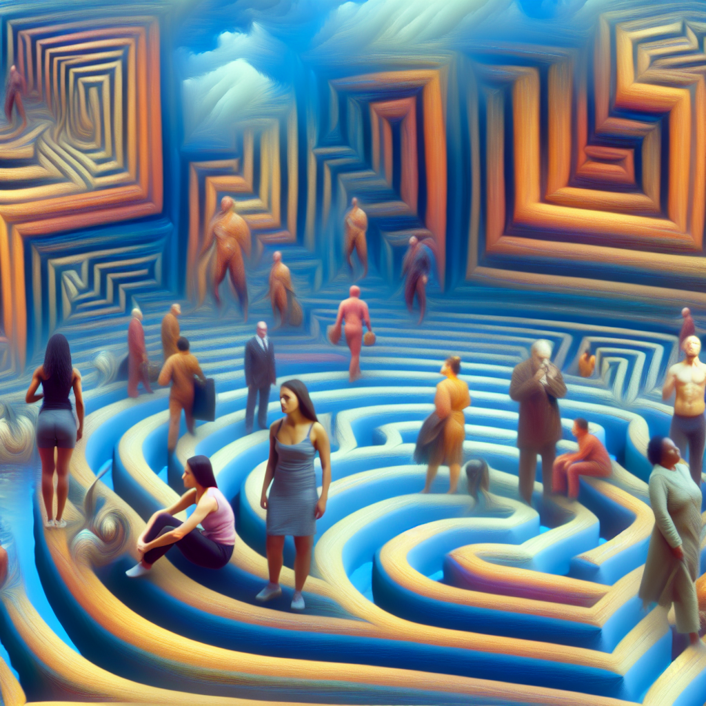 Feeling overwhelmed in a large crowd A person feeling overwhelmed among a large crowd, symbolizing anxiety and stress.